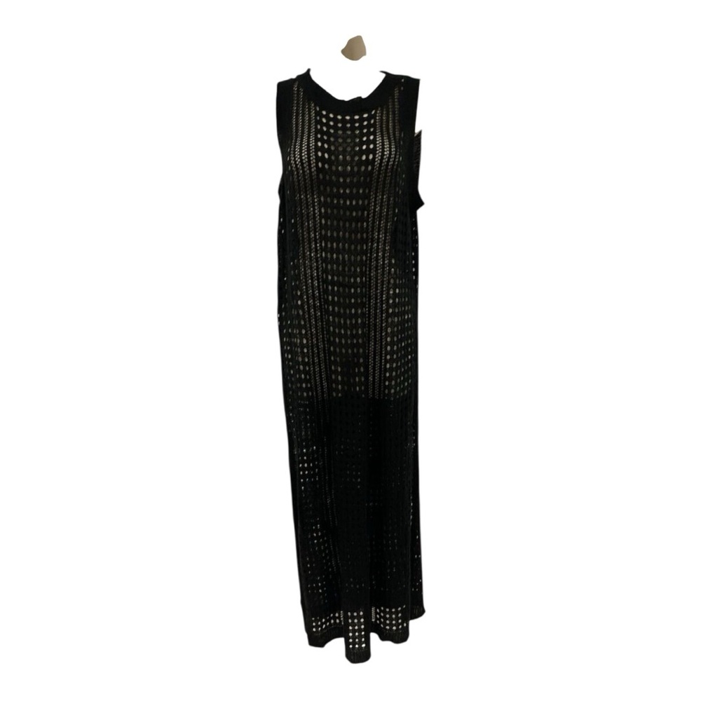 Waves to Coast Black Sleeveless Crochet Midi Maxi Dress Women’s Med Swim Coverup - Picture 6 of 12